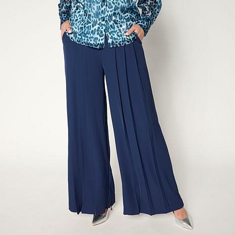 C Wonder Pleated Crepe Wide Leg Trouser Pant | HSN