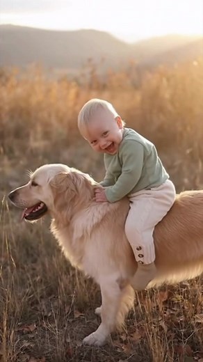 Baby Patting the Dog’s Head While Taking a Cute Slow Ride #DogBabyRide #CuteDogMoments #ViralPets | DogTok
