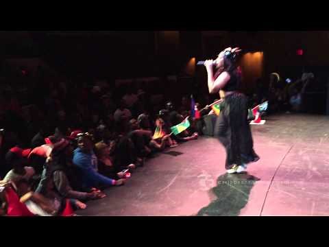 Destra Garcia Lucy live on stage at BMCC Carifesta 2015 with a medley of uptempo soca hits