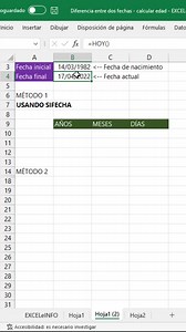 Calcular edad en Excel usando la función SIFECHA. ▶️ Ver video completo | https://youtu.be/z2pb8XSG3KM | EXCELeINFO