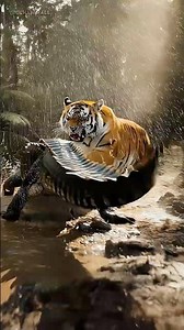 Jungle Showdown: Tiger vs. Alligator 🐊🌴🐅 #wildlife #animals #tiger #crocodile #shorts