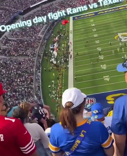 Insanity. The FULL fight between a Texans fan and a Rams fan has surfaced online. The Texans fan suffered a broken nose and had to go to the hospital. Many more Rams and Texans fans were involved than previously thought." | Breaking Battlegrounds