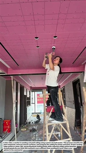 Drywall Ceiling Sanding with a Power Sander | Professional Ceiling Finishing Technique.