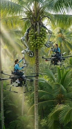 Futuristic Coconut Harvesting Drone – Precision Cutting into Trolley#shorts#shortvideo#farming