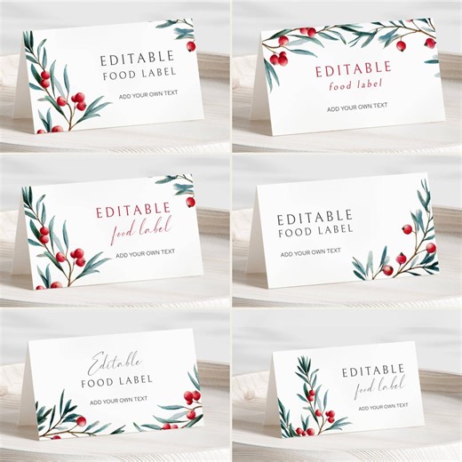 Holiday Party Food Tent Cards, Editable Christmas Buffet Labels, Christmas Food Table Labels Printable, Evergreen Buffet Cards, LLP267 - Etsy