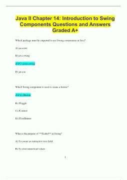 Java II Chapter 14 Introduction to Swing Components Questions and Answers Graded A829