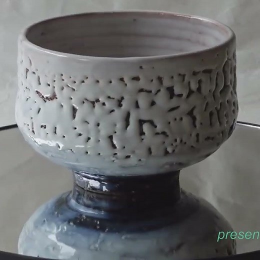 萩焼 結心 作 白萩 かいらぎ 抹茶碗 回してみました