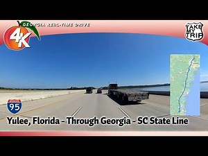 All of Georgia on Exciting Interstate 95! 4k Freeway Drive I-95 Northbound, Yulee to Savannah