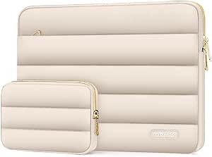 MOSISO Laptop Case 17.3 inch, 17-17.3 inch Puffy Laptop Sleeve Compatible with Dell XPS/HP Pavilion/Ideapad/Acer/Alienware/HP Omen Notebook Computer, Polyester Horizontal Bag with Small Case, Sand