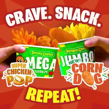 3.4K views · 1.7K reactions | 'Crave. Snack. Repeat.' kinda day – that's the Snack Mix mantra! 朗 Treat yourself with the delightful Corndog and scrumptious Super Chicken Pop ​.  Available in select stores nationwide via walk-in, take-out, or delivery. See where you can get some here: https://bit.ly/PC-CD-SCP ​ #FlavorTheMoment #PotatoCornerSnackMix | Potato Corner | Facebook