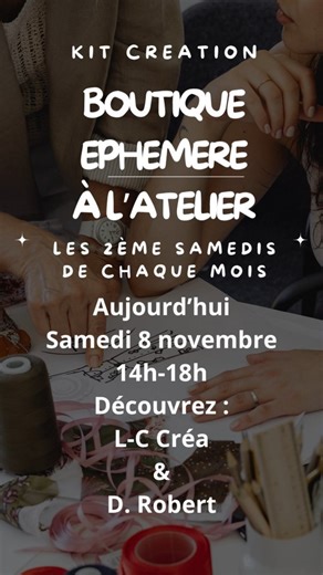 ✨ Aujourd’hui chez KIT CRÉATION : les créateurs s’installent ! 🎨 De 14h à 18h, notre atelier accueille une boutique éphémère de créateurs locaux 🌿 Le temps d’un après-midi, découvrez leurs univers uniques, leurs pièces faites main et tout le savoir-faire artisanal qui donne vie à leurs créations. Bijoux, décoration, papeterie, accessoires… chaque stand est une histoire de passion et de créativité. C’est l’occasion idéale pour rencontrer les créateurs, échanger avec eux et trouver la pièce qui 