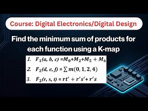 Find the minimum sum of products for each function using a K-map