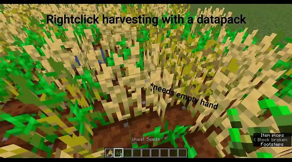 Rightclick crop-harvesting with a datapack in vanilla minecraft (download in comments)