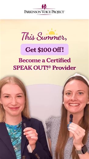 SLPs, ready to level up your impact? Get certified in SPEAK OUT!® Therapy and help people with Parkinson’s speak with INTENT. Get $100 off our therapy certification course through August 31. Turn purpose into progress. #SPEAKOUTTherapy #SLPCertification #SpeechTherapist #ParkinsonsTherapy #SLPCommunity #ProfessionalDevelopment #SPEAKOUTCertification | Parkinson Voice Project