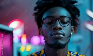 Black Man with Glasses in a Well-Lit Bar or Nightclub