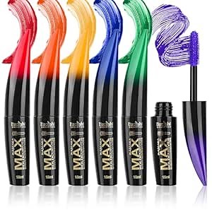 PhantomSky Waterproof Mascara, 6 Colors Colored Mascara Set Manga Lashes Extensions, Coloured Mascara Magic Color Skinny Mascara Blue Mascara, Extra Long Thick & Voluminous Lash Mascara