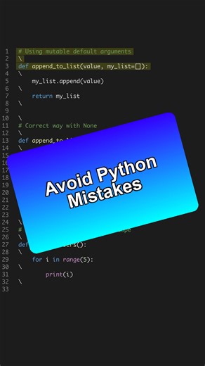 Avoid common Python pitfalls and write cleaner code! 🐍✨ --- Get the Python for AI course 6 projects at the link in bio. 🐍