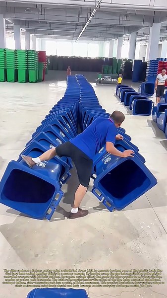 Splitting the Line: How a Worker Cleverly Separates Two Rows of Tightly Stacked Bins