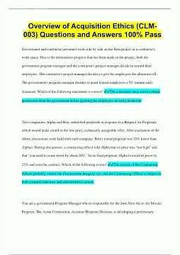 Overview of Acquisition Ethics CLM003 Questions and Answers 100 Pass2589