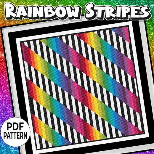 Rainbow Stripes Cross Stitch Pattern, Seamless Geometric Modern Embroidery, Bold Colorful Beginner Friendly Design - Etsy