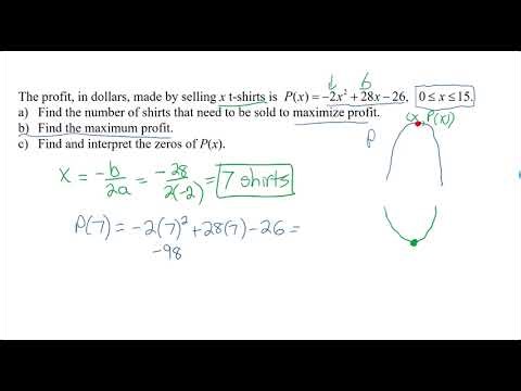 Quadratic Function Application of Maximizing