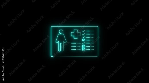 glowing neon Driver's license Identification card symbol . Identification card outline icon . personal information icon and black background.4k video animation.
