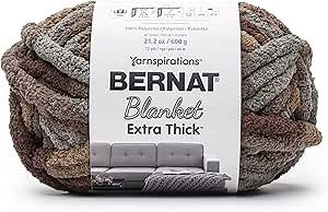 Bernat Blanket Extra Thick Leather Yarn - 1 Pack of 21.12oz/598.74g - 100% Polyester - #7 Jumbo - 72 Yards - Chunky Yarn for Hand Knitting, Crocheting, Crafts & Amigurumi