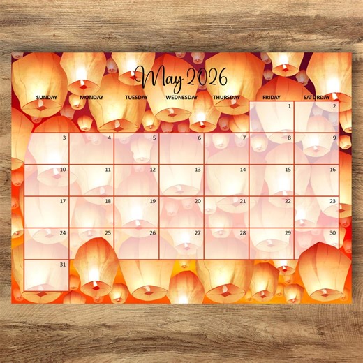 EDITABLE Printable May 2026 Calendar, Floating Sky Lanterns May Calendar, Monthly Schedule for Home School Work Office, Instant Download - Etsy Canada
