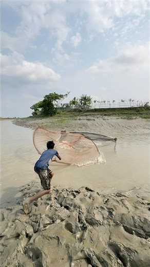 catch a big fish by cast net fishing #fishing #villagepond #castnetfishing