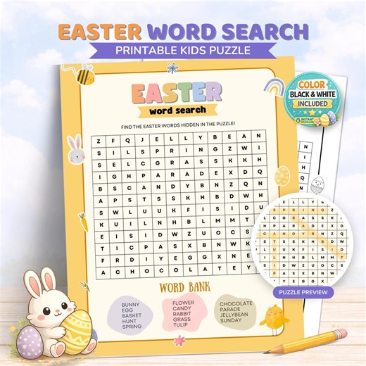 Easter Word Search Printable – Kids Puzzle Activity, Classroom Game, Instant Download - Etsy