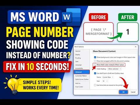 MS Word Page Number Showing Code { PAGE \\* MERGEFORMAT } Instead of Number - FIX in 10 Seconds!