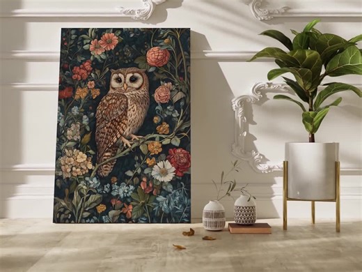 Owl Garden Art William Morris Inspired Oil Painting Poster or Canvas Print, Vintage Owl in the Flower Garden Art, Modern Botanical Bird Art - Etsy