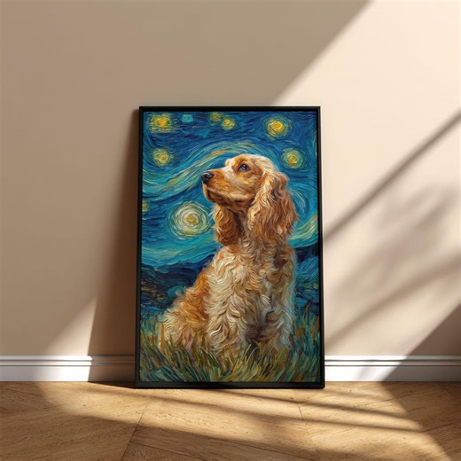 English Cocker Spaniel Dog Starry Night Painting Wall Art Printable Poster, Memorial Art Digital Design Instant Download - Etsy