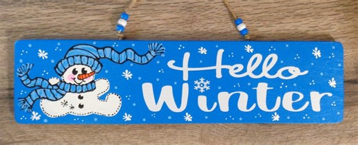 Hand Painted Snowman Sign: Hello Winter Shelf Sitter - Etsy