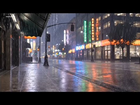 Night Rain in an Empty City Street Calm Urban Rain Sounds for Deep Sleep & Relaxation | PitterPatter