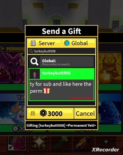 gifting perm yeti to my subs #roblox #freefire #bloxfruits #anime #edit #freerobux #growagarden #art