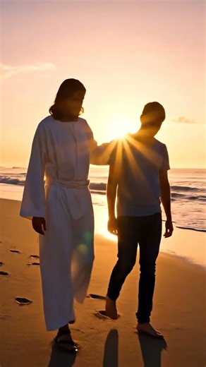 Walking With Jesus on the Beach at Sunset