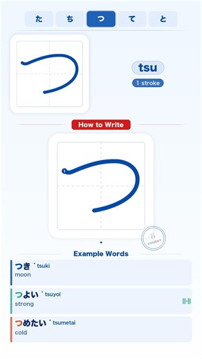 How to Write Hiragana つ (tsu) | Stroke Order, Pronunciation & Easy Example Words #hiragana #日本語
