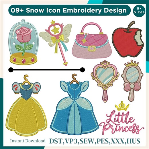 Princess Icon Machine Embroidery Designs Princess Cartoon Embroidery Design Vintage Princess Custom Embroidery 5 sizes Instant Download File - Etsy
