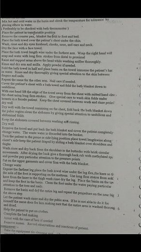 Bed Bath procedure..