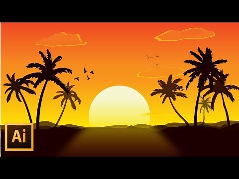 Sunset scenery vector Illustration I Adobe Illustrator I Tutorial