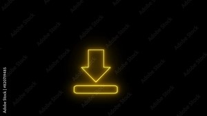 Download button icon, arrow symbol animation. yellow color neon light download icon. Elements of web in neon style icons.