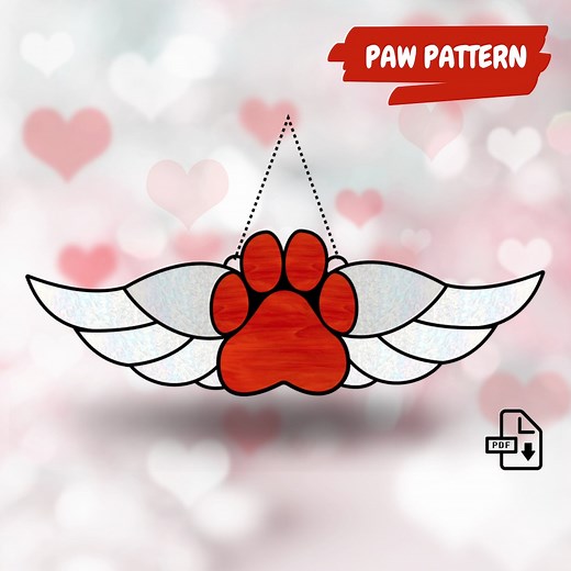Pet Paw Angel Wings Stained Glass Pattern (digital Download) - Etsy