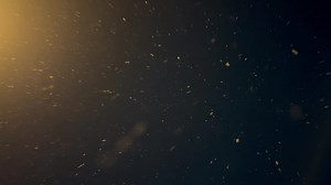 Falling down real snowflakes, snow falls slowly in night winter, beautiful winter night Falling realistic snowflakes from top to bottom, calm snow, shot on black background with a yellow flare effect.