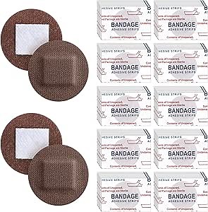 Funtery 200 Pcs Spot Adhesive Bandages 1.2 Inch Flexible Round Fabric Non Latex Small Face Circular Adhesive Bandage for Skin Tone Wound Spots Small Incisions(Dark Brown)