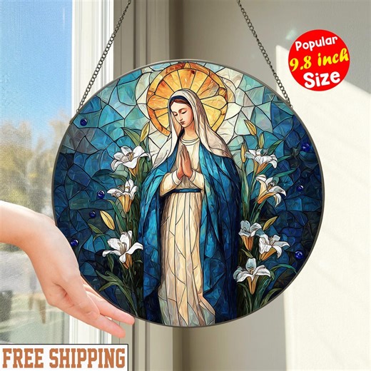 Virgin Mary Stained Glass Suncatcher | Religious Window Hanging Art - Etsy UK