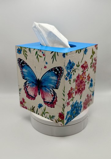 Handmade Butterfly Decoupage Wooden Tissue Box Cover: Pastel Floral Spring Decor - Etsy