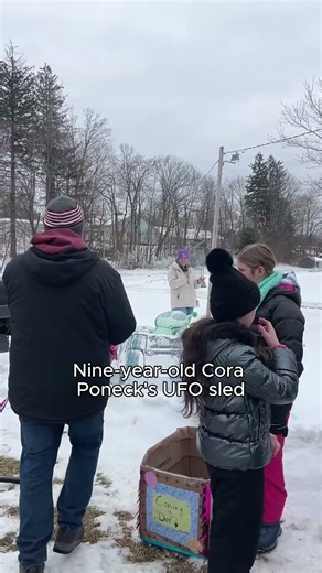 Homemade cardboard sleds race at Clapp Park in Pittsfield for Winter Festival