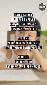 2.3K views | Sometimes, students take questions way too literally—or with a twist! When the teacher asked a simple math problem, the student gave a funny, unexpected answer that left everyone speechless. It’s moments like these that show how humor and creativity can pop up even in serious classrooms. Maybe it’s a lesson in trust disguised as math! Teachers never know what they’re going to get next. | Lets learn something | Facebook