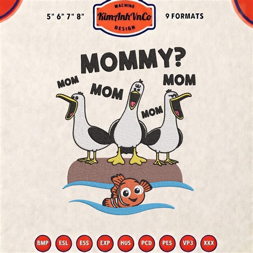 Embroidery Mom Mom Mom Nemo Seagull, Finding Nemo Goose Embroidery File, Seagull Machine File, Duck Mama Design, Instant Download - Etsy